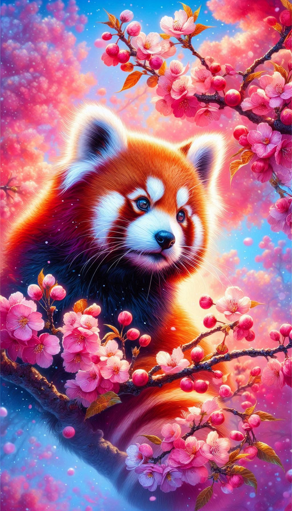 Pierra red panda and cherry blossom lively spring artwork mobile wallpaper