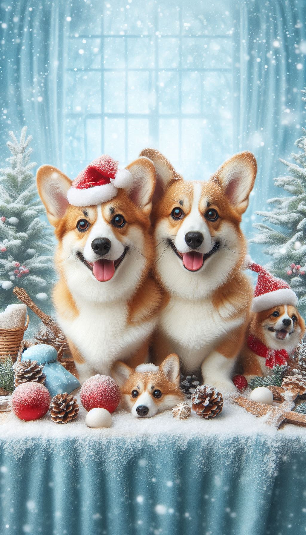 Playful Corgis in Winter Wonderland Snowy Sun wallpaper image for iPhone