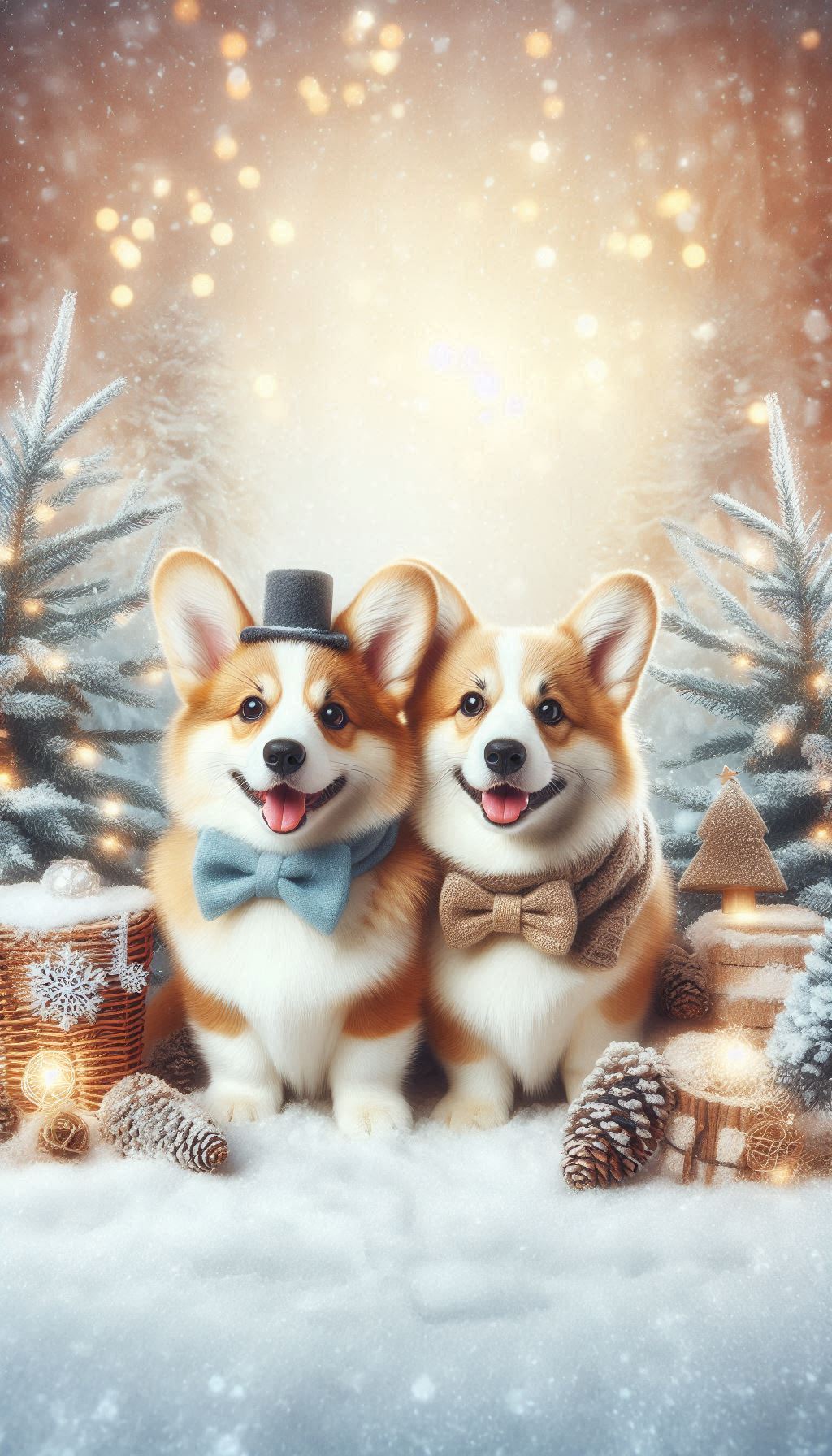 Playful Corgis in a Winter Wonderland Snowy Wallpaper Scene