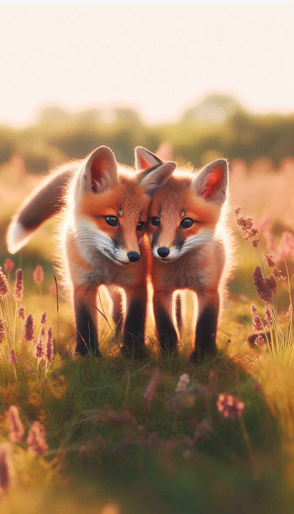 Playful Fox Couple Exploring a Sunny Meadow