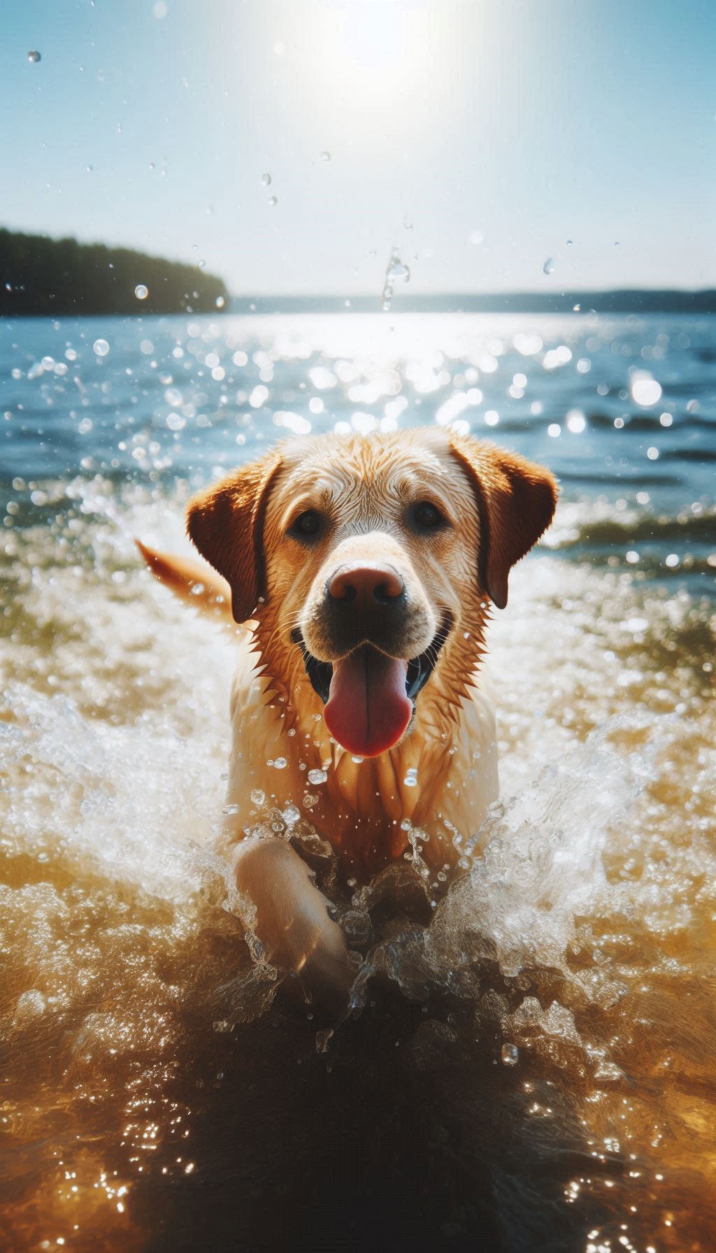 Playful Golden Labrador Splashing in a Sunny Lake