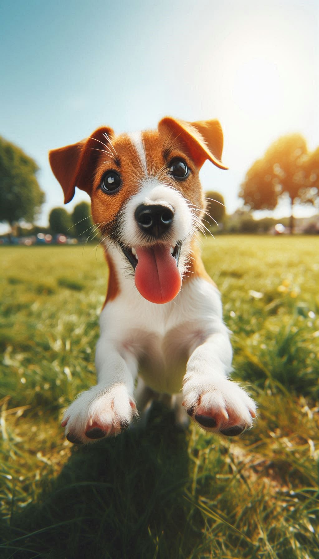 Playful Jack Russell Terrier sitting in sunny parkDigital Background