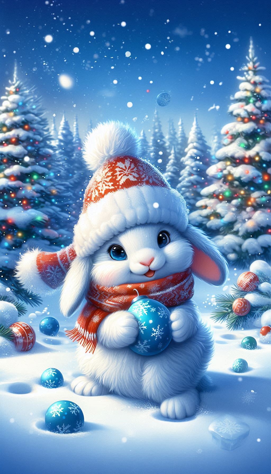 Playful Rabbit in a Snowball Fight Winter Wonderland Wallpaper