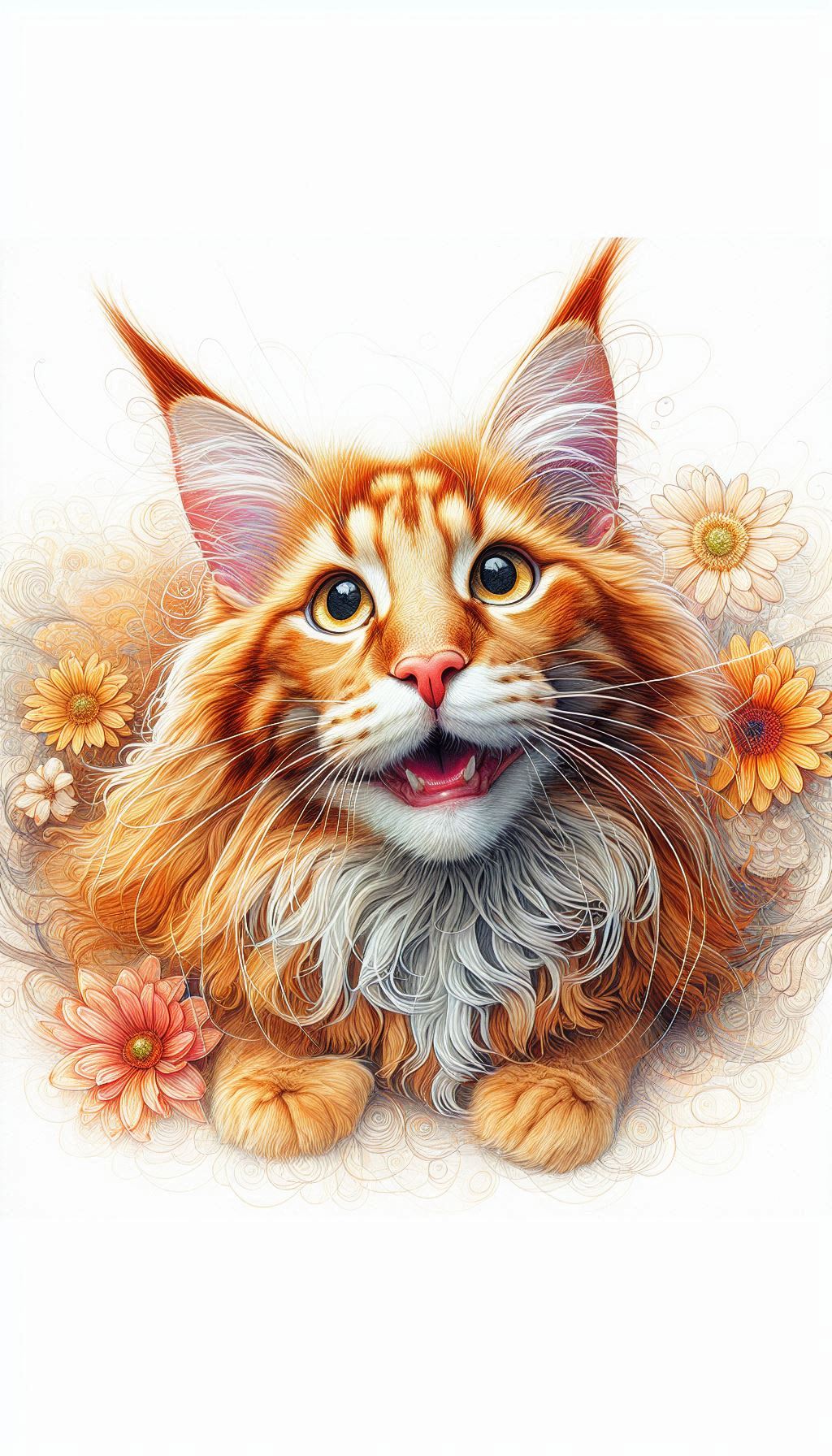 Playful Red Tabby Maine Coon Artistic Illustrations for Feline Lovers' Wallpaper