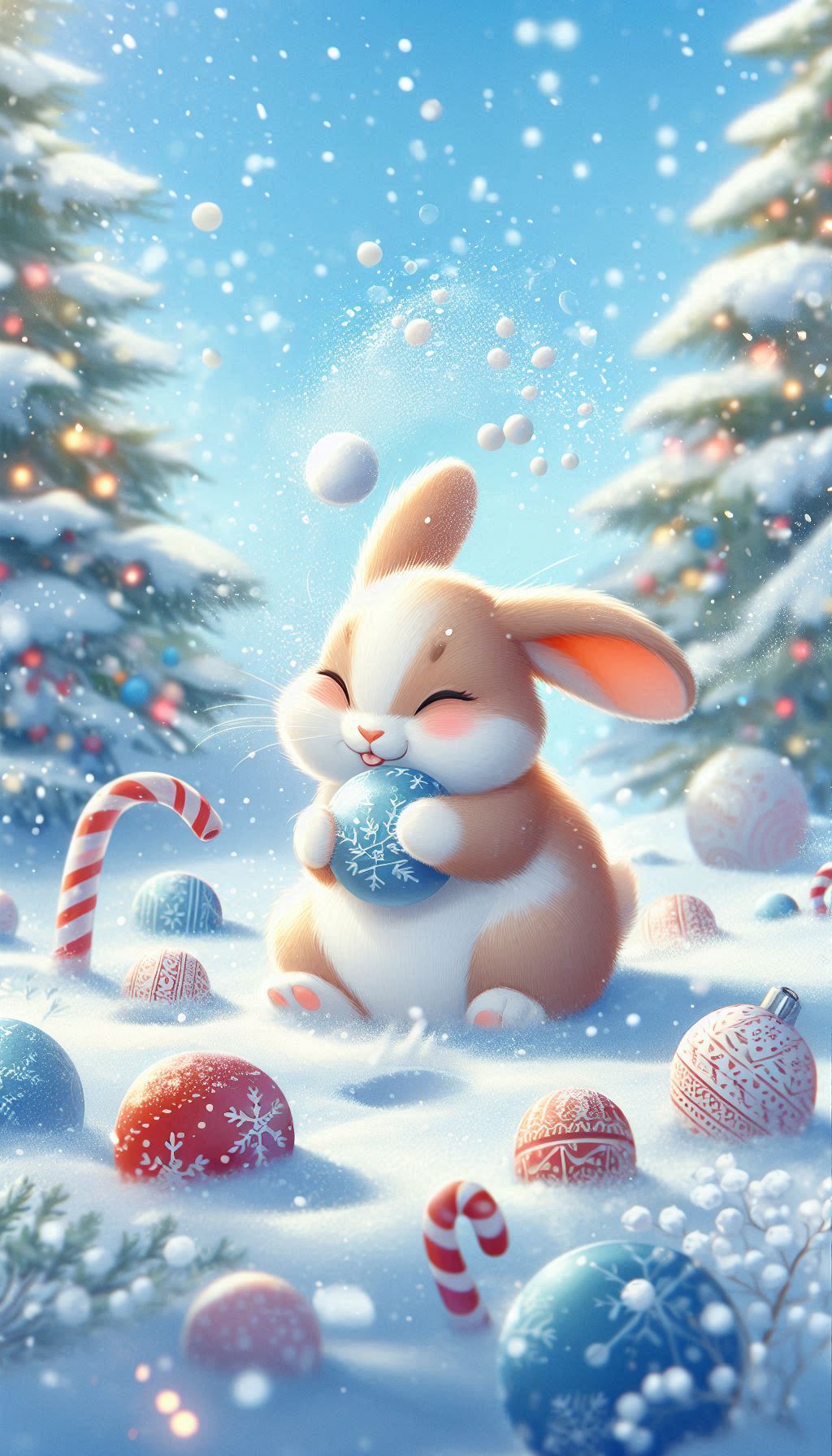 Playful rabbit in snowball fight winter wonderland wallpaper pictures for mobile download