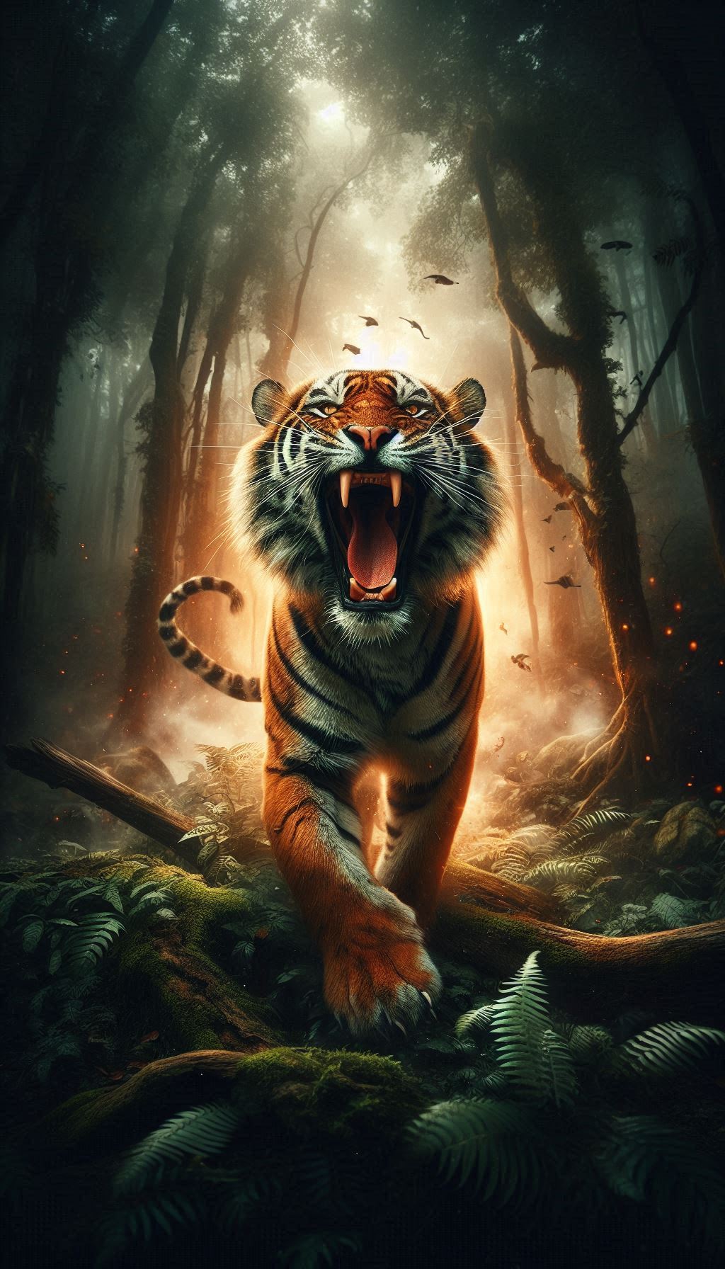Powerful Bengal Tiger Roaring in the Heart of the Jungle Wallpaper