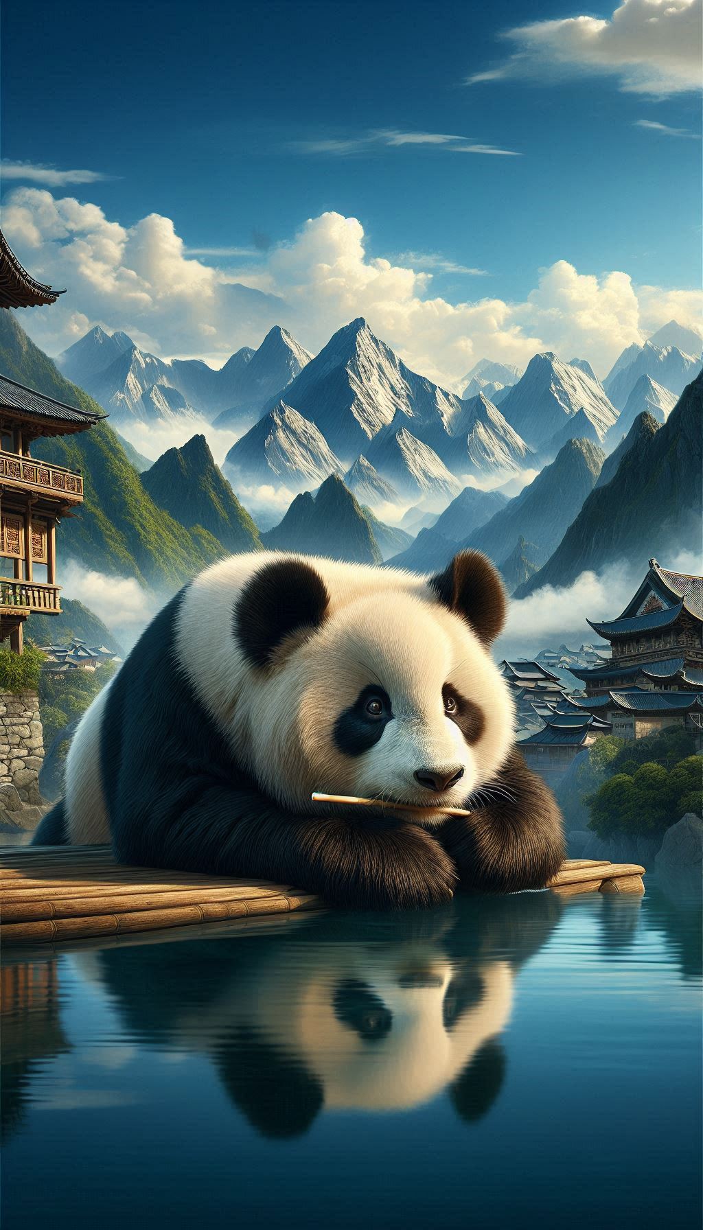 Qinling Panda in Natural Habitat Calm Mountain Landscape Wallpaper Download for your mobile
