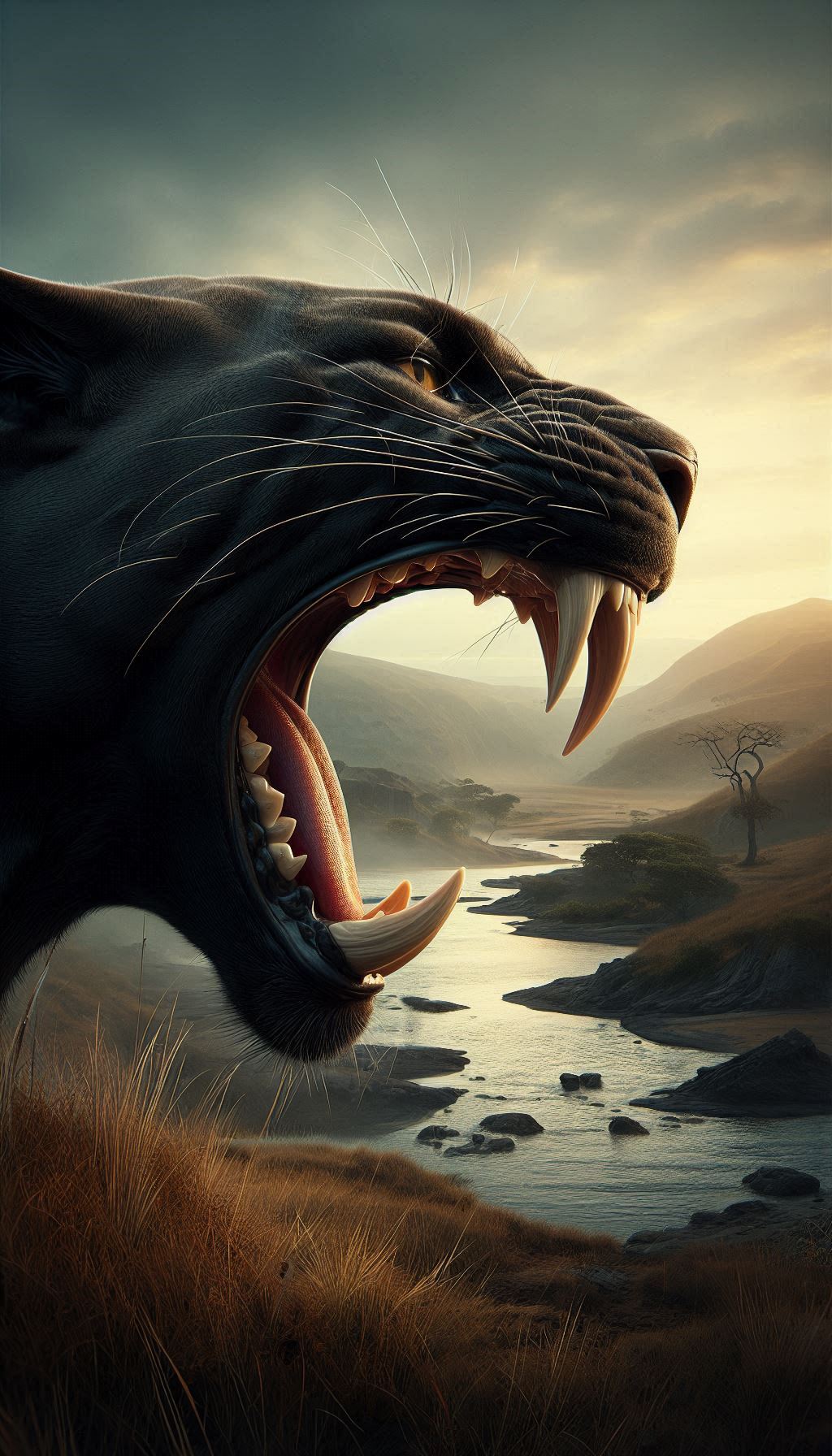 Realistic Black Panther Jaw in Nature Captivating Wallpaper Art