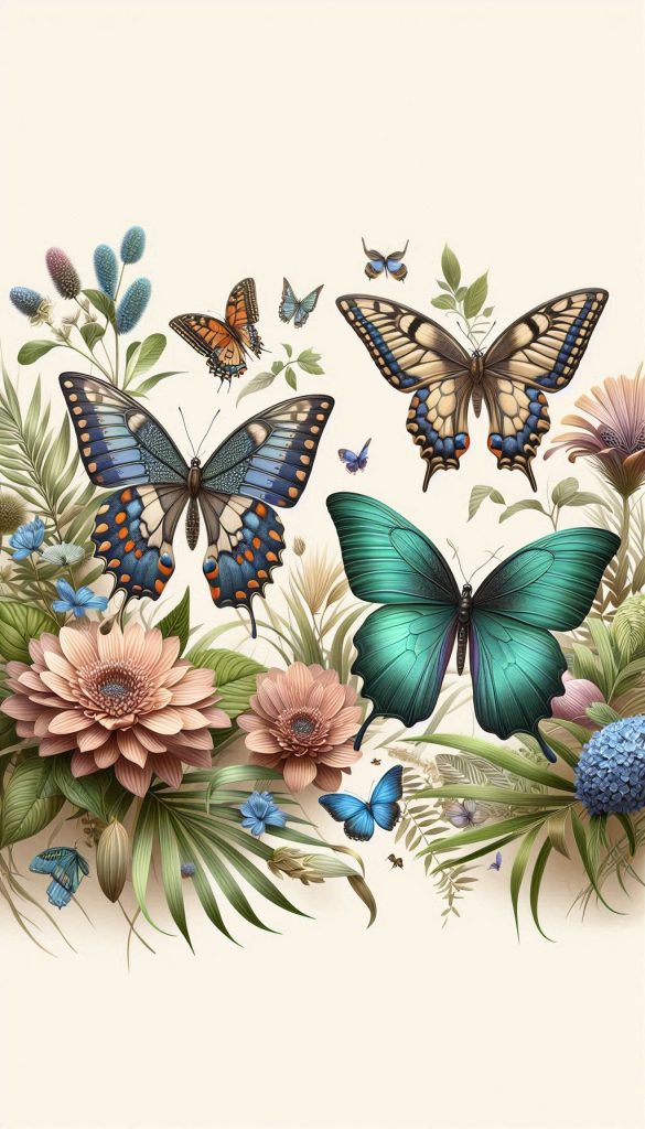Realistic Butterfly Illustrations Nature-Inspired Wallpaper for Living Spaces