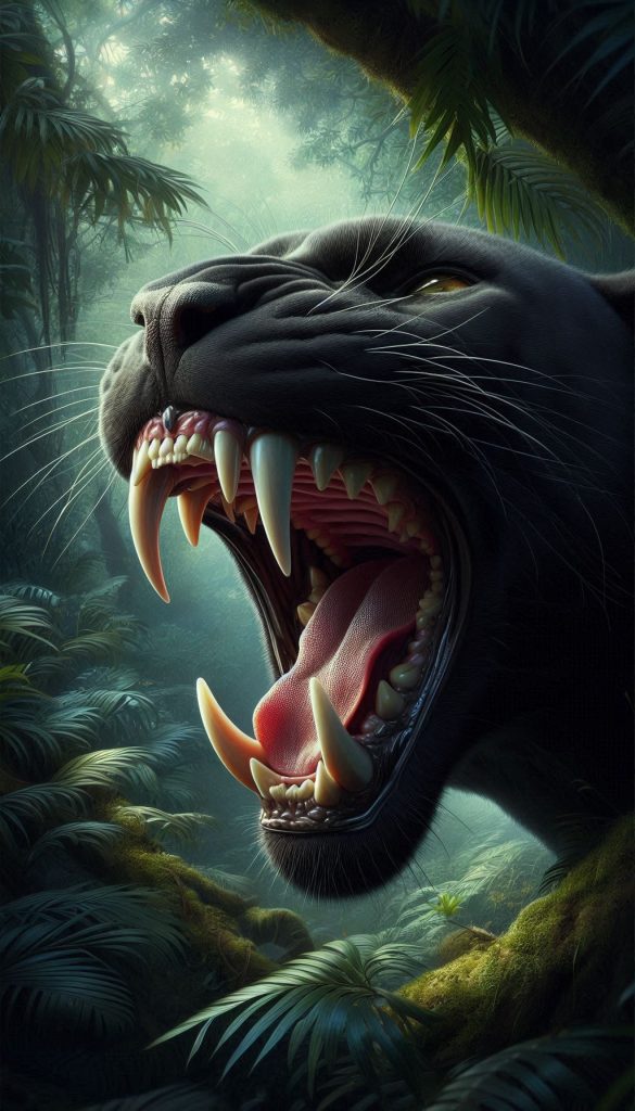 Realistic black panther jaw in nature art for your mobile wallpaper