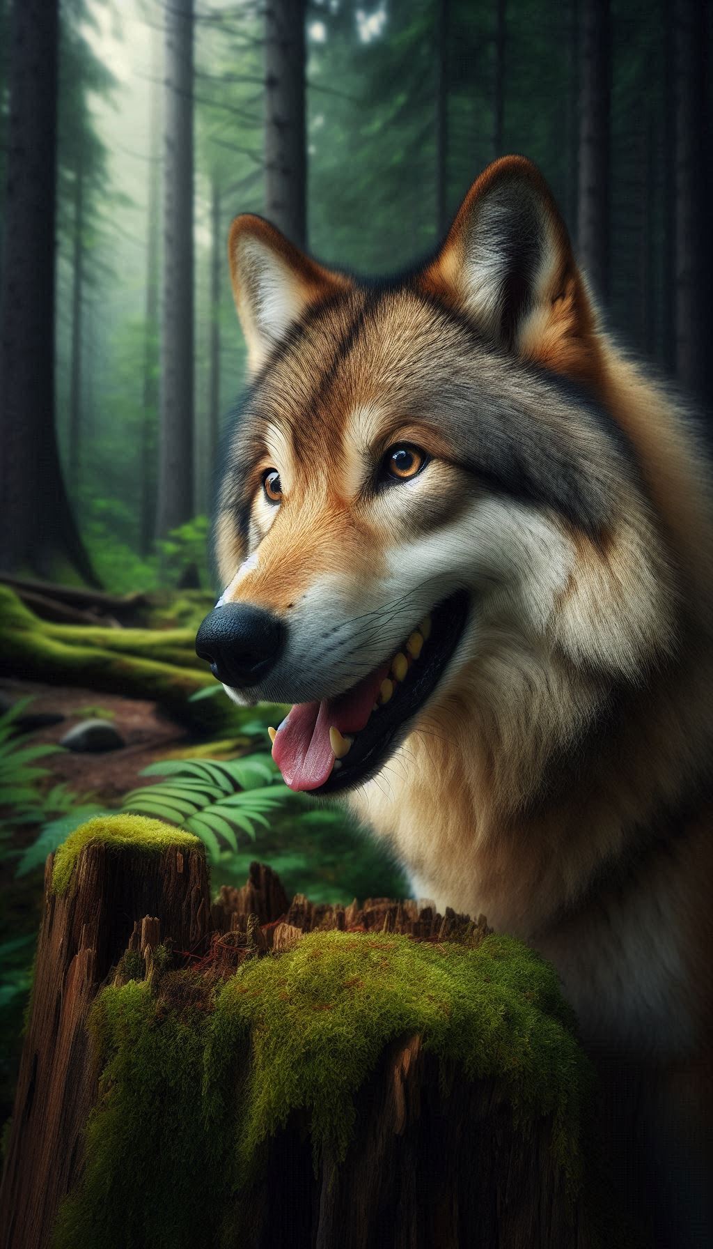 Realistic portrait of timber wolf beauty digital background for iPhone