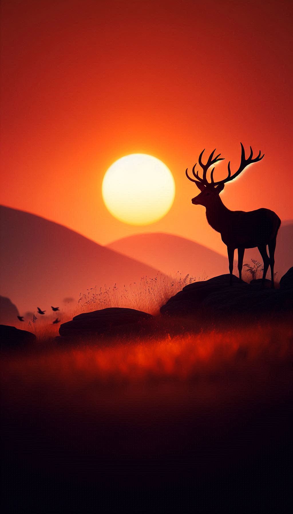 Red Deer Silhouette at Sunset on the Horizon