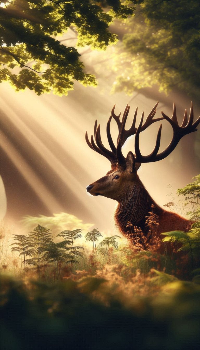 Red Deer Stag with Majestic Antlers in Springtime