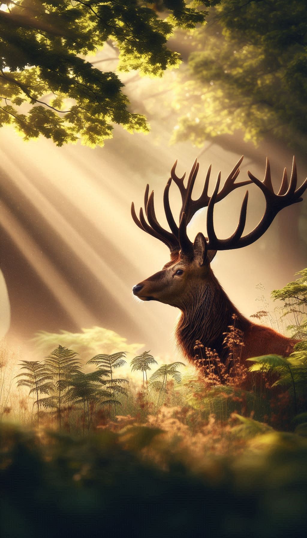 Red Deer Stag with Majestic Antlers in Springtime