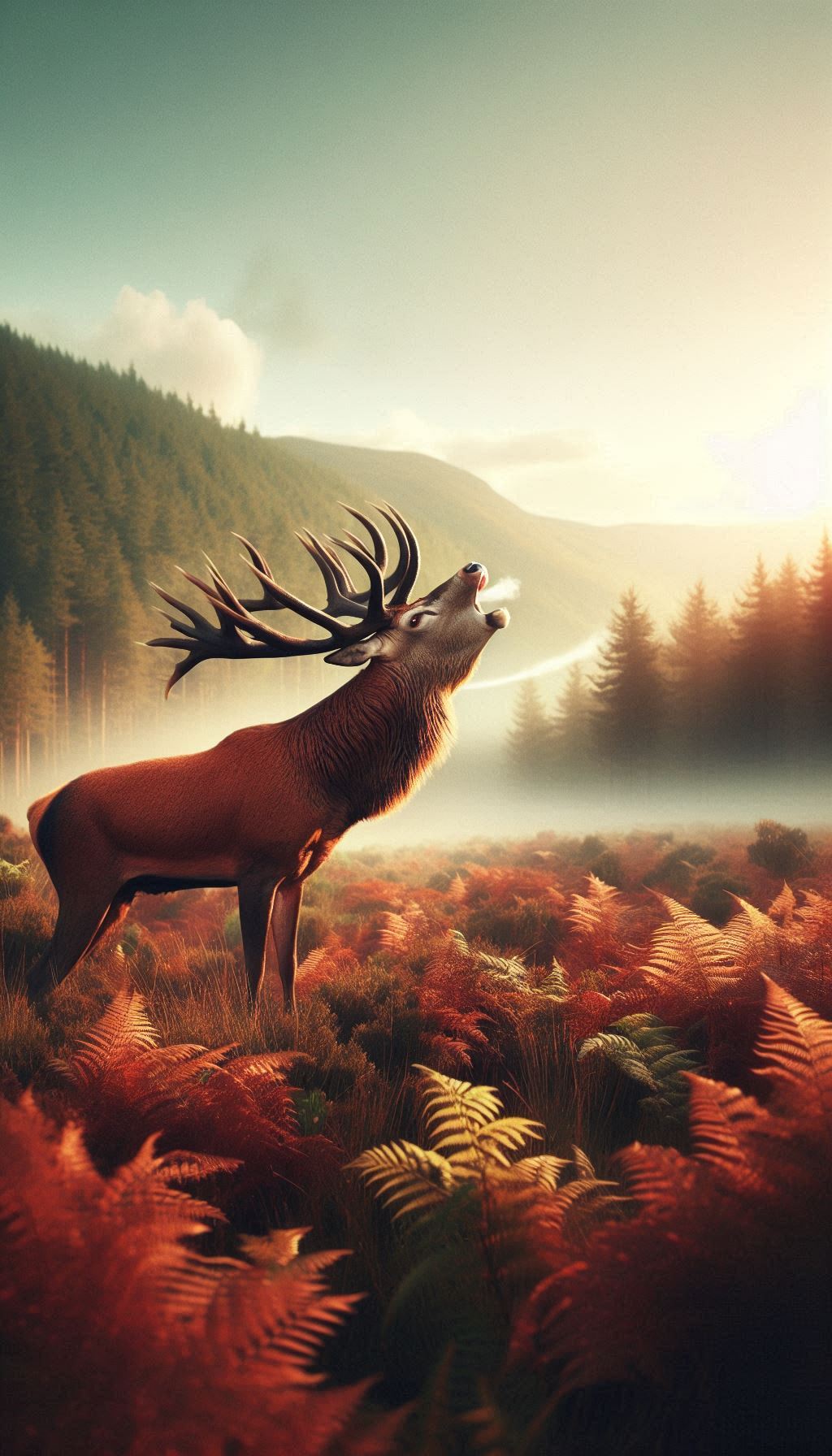 Red deer stag calling in a quiet forest HD mobile wallpaper for iPhone