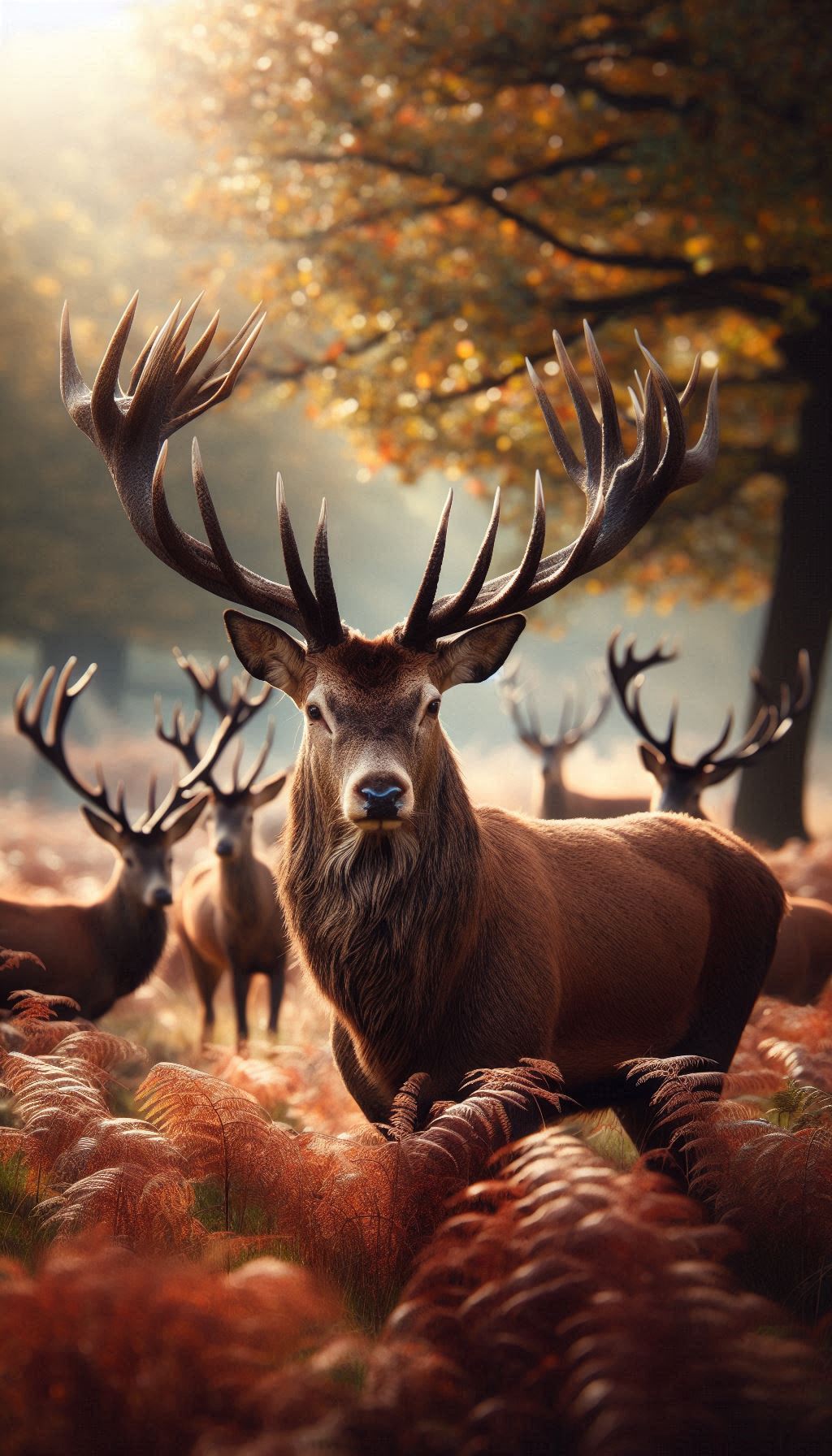 Red deer wallpaper with majestic horns in spring for Android phones