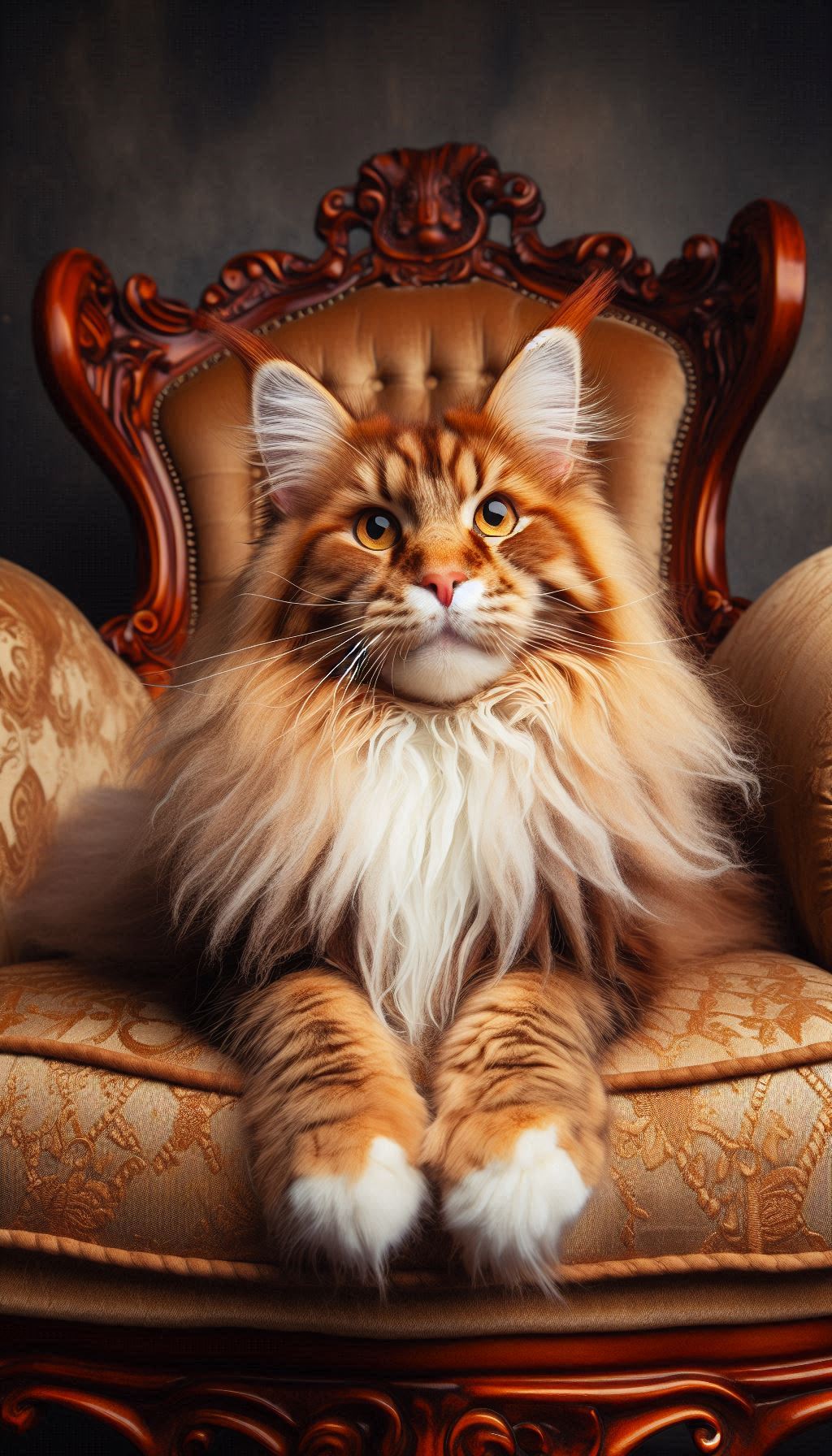 Regal Maine Coon Cat Sitting Proudly on a Royal Armchair
