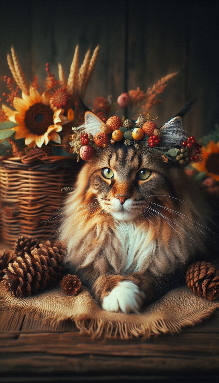 Rustic Maine Coon charm Nature-themed profile mobile wallpaper for cat lovers