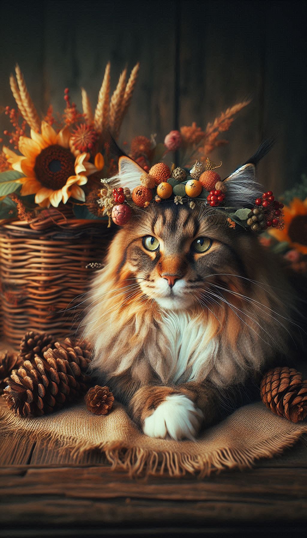 Rustic Maine Coon charm Nature-themed profile mobile wallpaper for cat lovers
