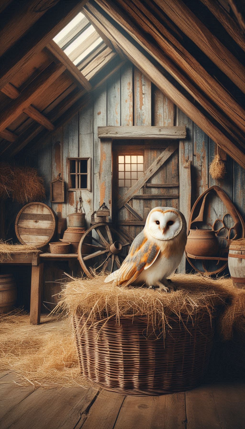 Rustic barn owl nesting in a weathered barn - farmhouse decor wallpaper for your smartphone