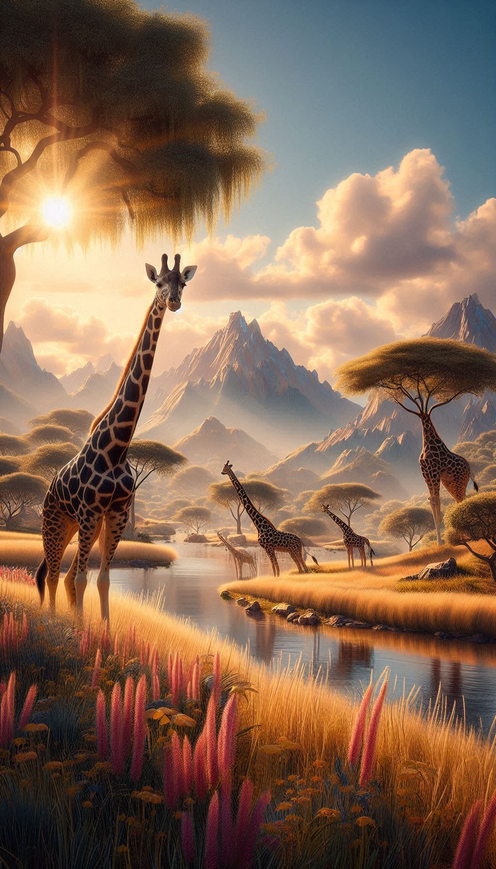 Serene Giraffe Encounter in a Picturesque Landscape