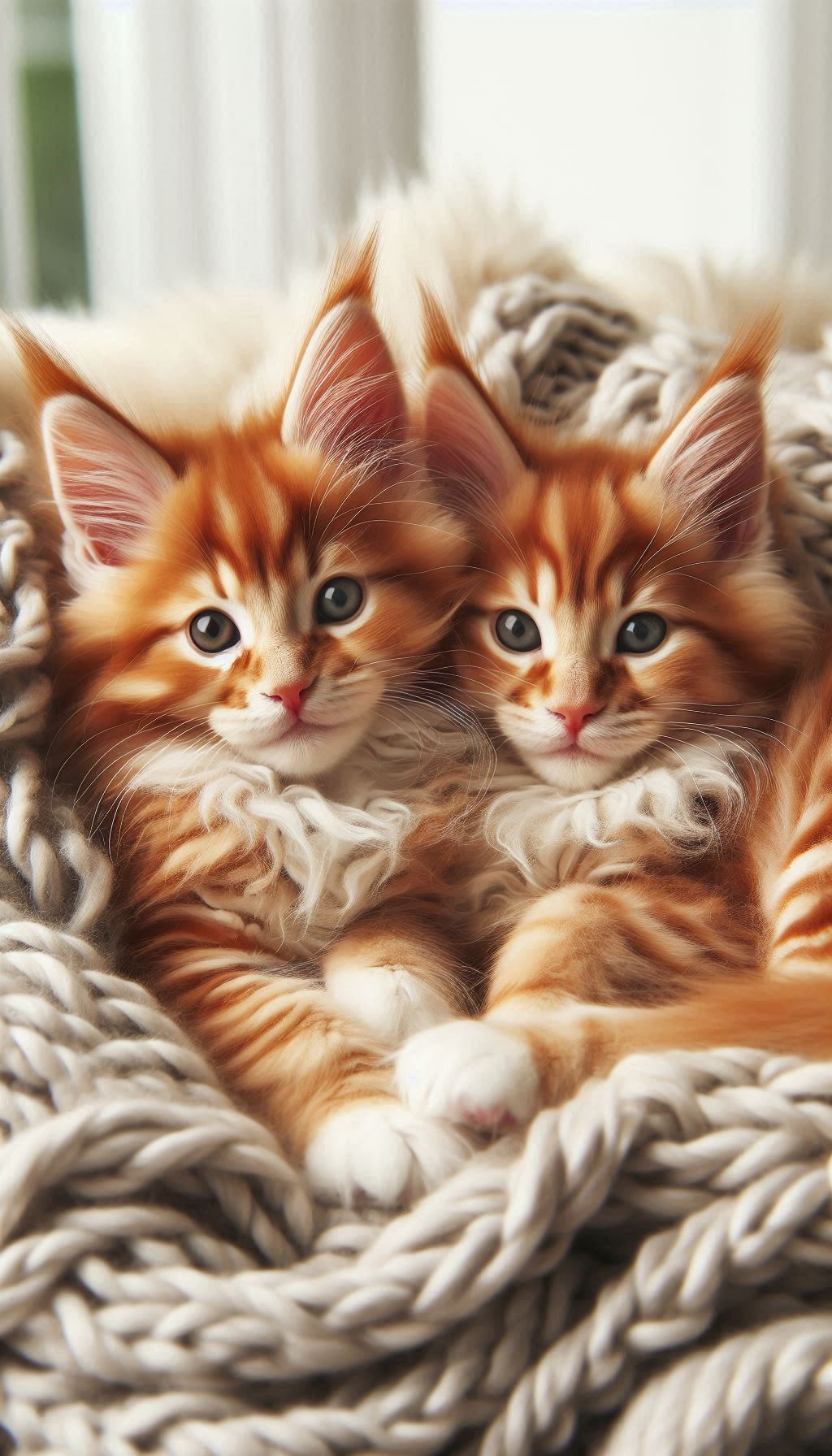 Sfondo HD pe mòbile con doî carin gattini de Maine Coon che se confortan insemme assettæ in sce unna coperta morbida