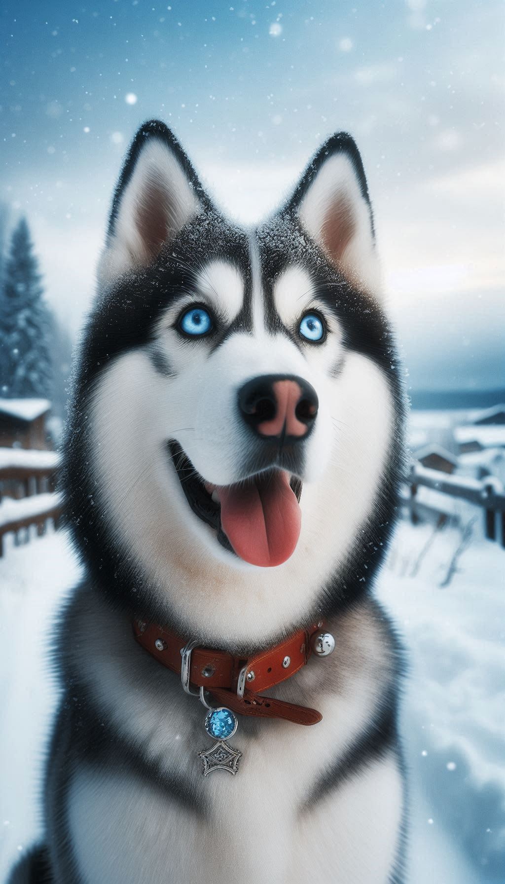 Siberian Husky with Crystal Blue Eyes in a Winter Landscape