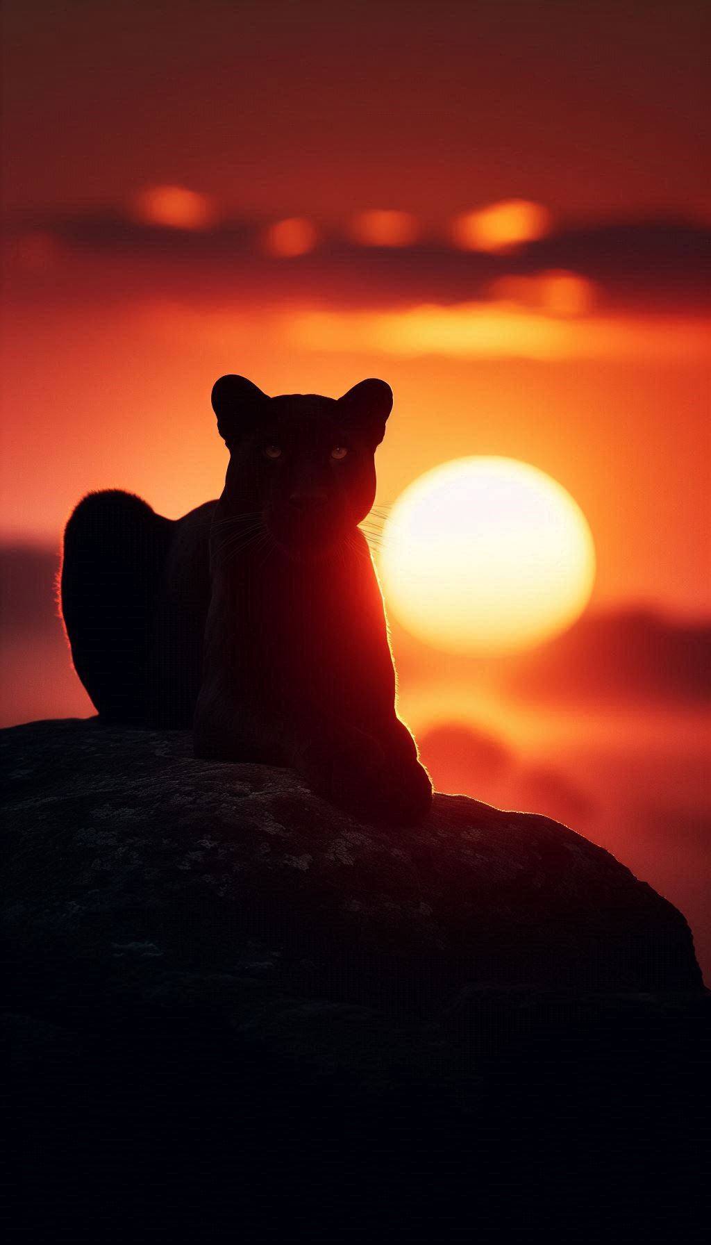 Silhouette black panther resting at sunset Image for your mobile wallpaper
