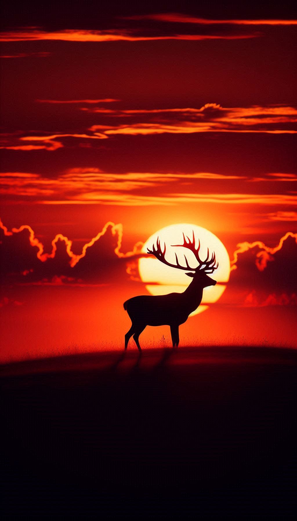 Silhouette of red deer at sunset on the horizon photos for mobile wallpaper