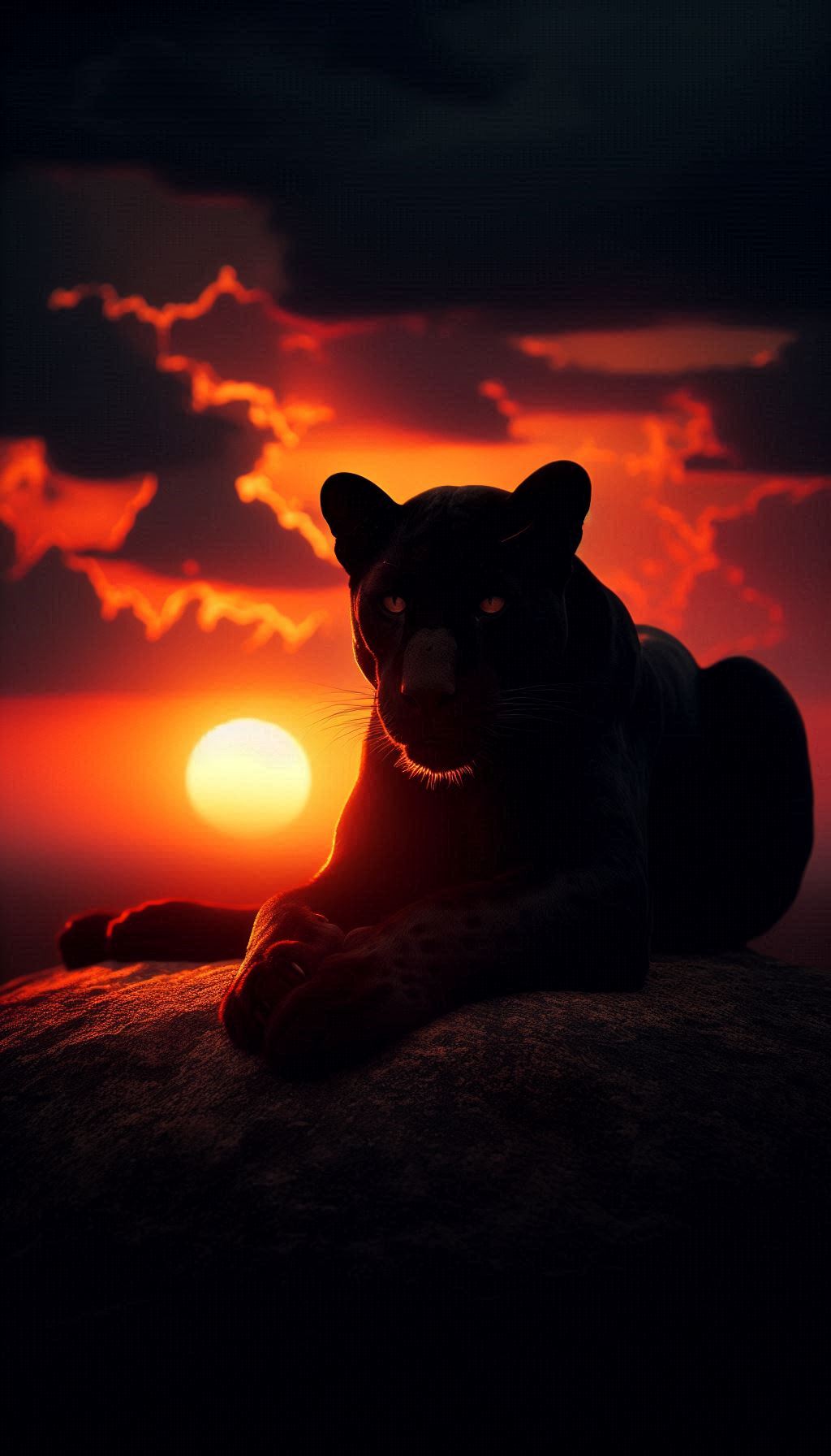 Silhouetted Black Panther Resting at Sunset Beautiful Wallpaper Options