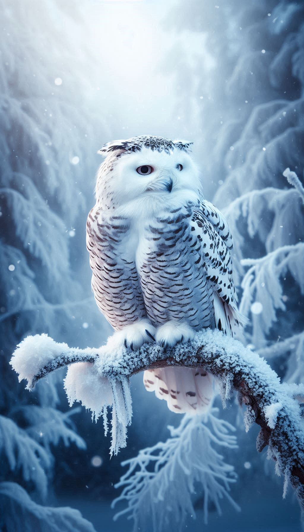 Snowy Owl in Flight Against a Starry Night Sky - Dreamy Wallpaper