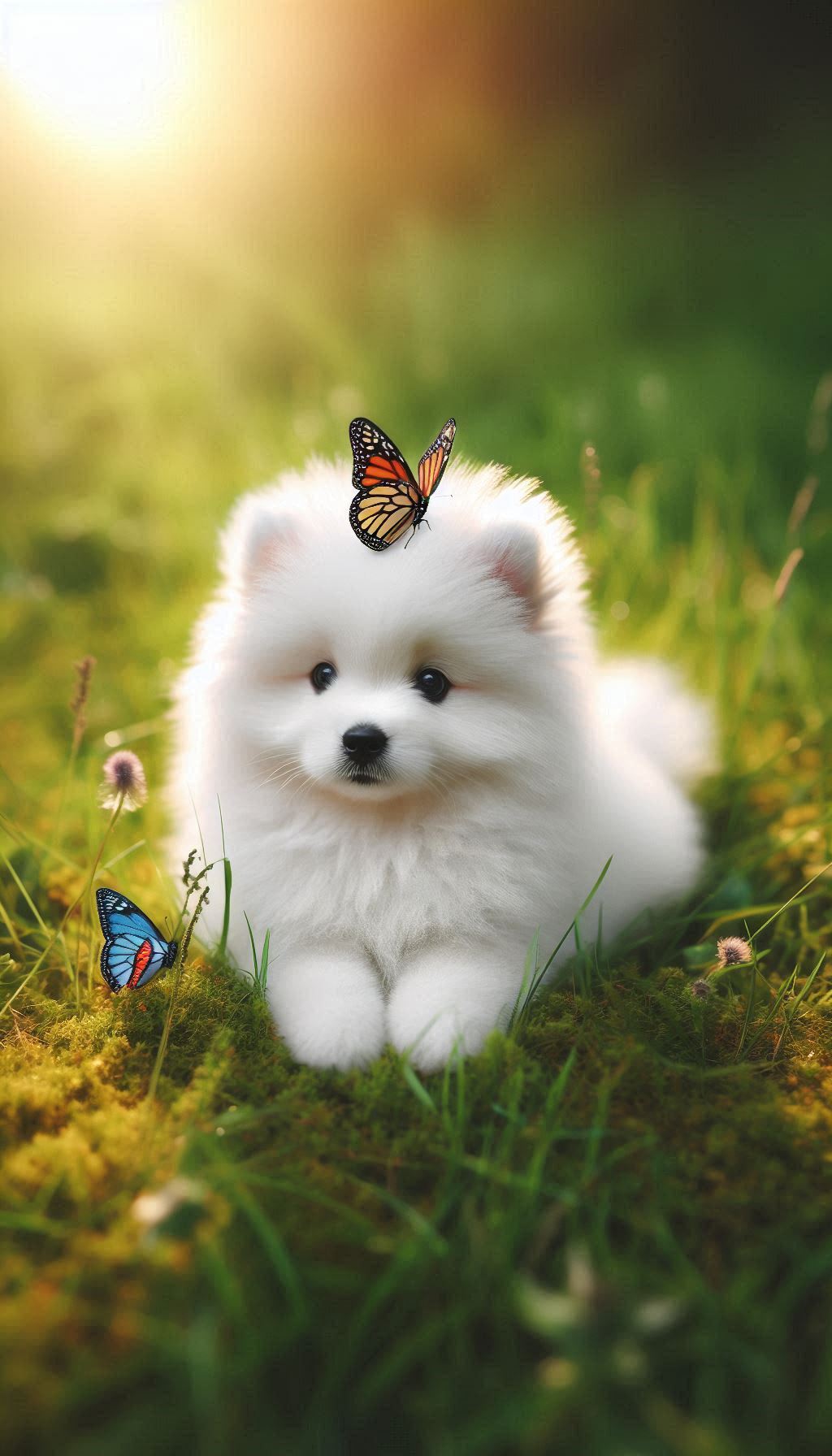 Spitz Puppy with a Butterfly on Its Nose