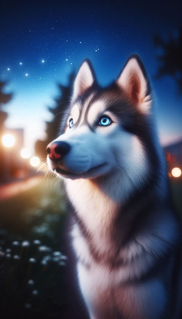 Stunning Blue-Eyed Husky Gazing at the Stars