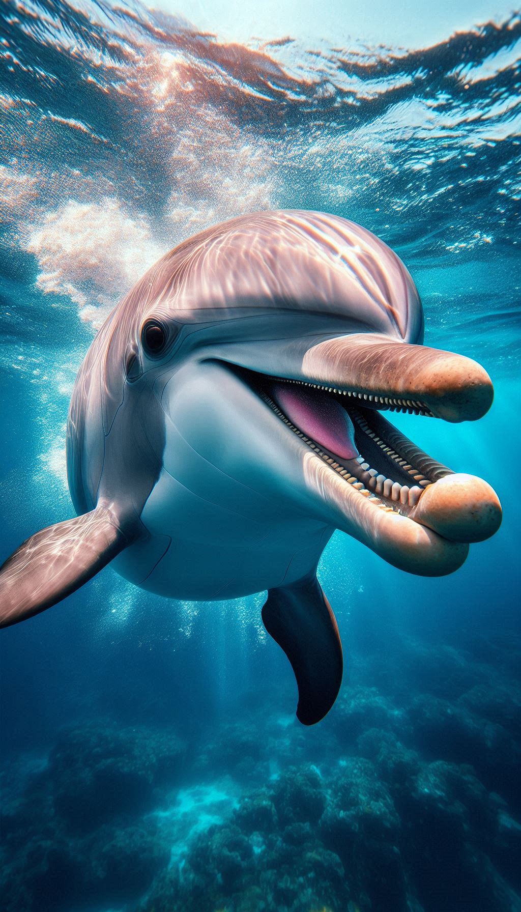 Stunning Close-Up of a Playful Dolphin Vibrant Wallpaper for Aquatic Lovers
