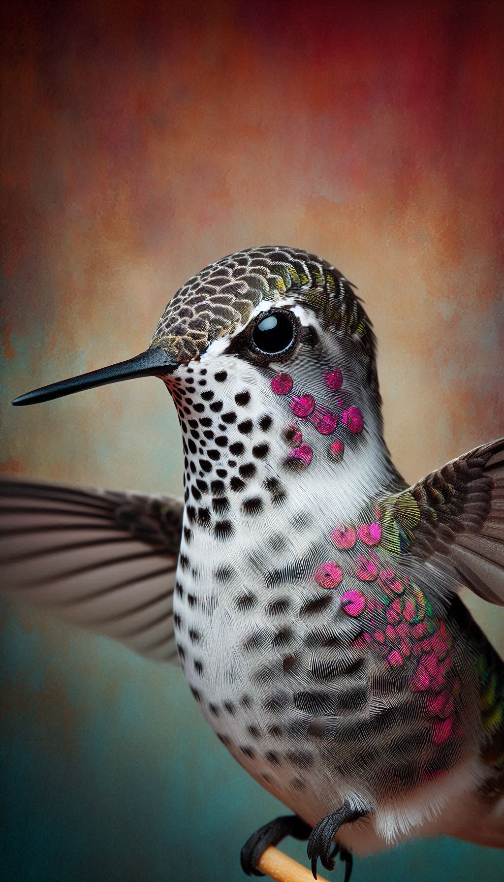 Stunning Close-Up of a Speckled Hummingbird Against a Textured Background
