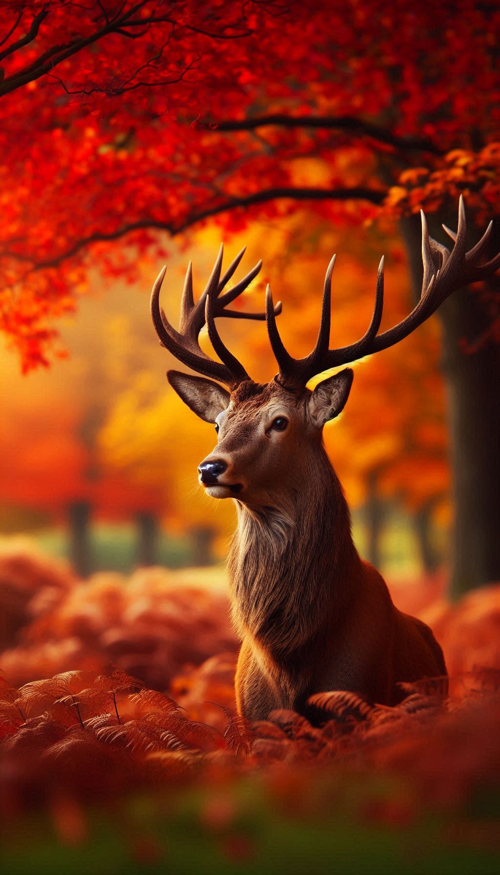 Stunning Red Deer Stag Against Autumn Foliage