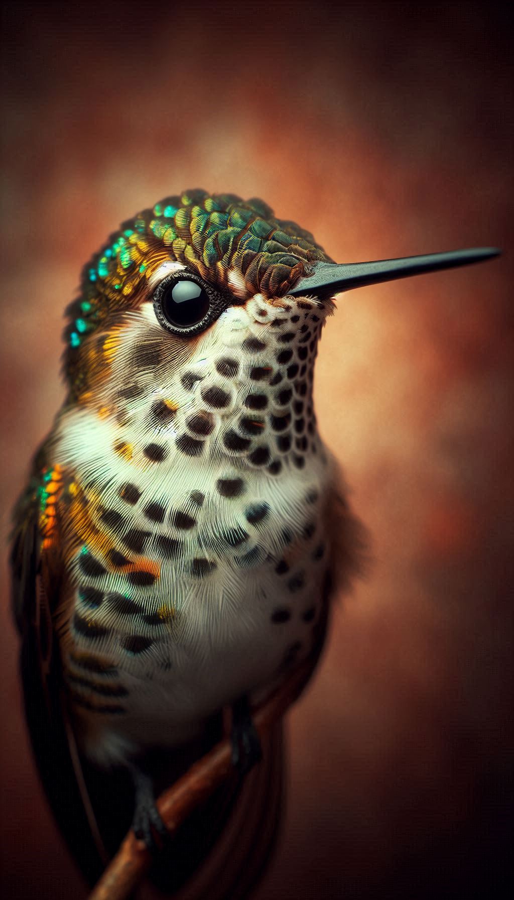 Speckled Hummingbird Fluttering Through a Mosaic of Blossoms