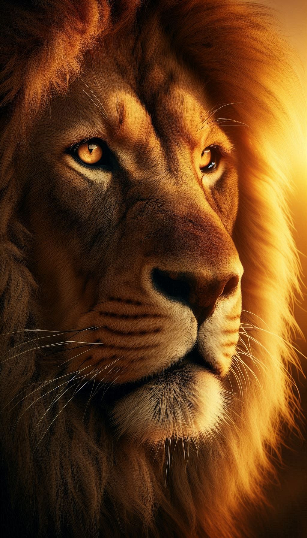 Stunning close-up wallpaper of a lion roaring in golden light, perfect for iPhone