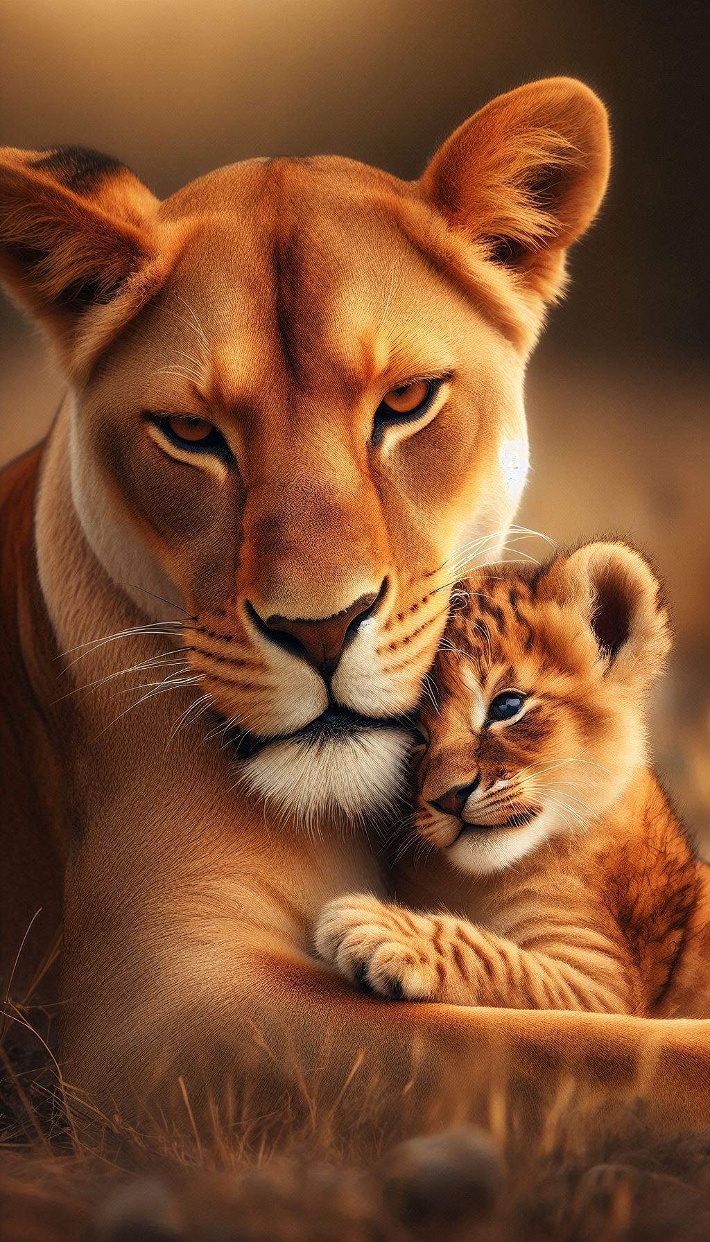 Tender Moment Between a Lioness and Her Adorable Cub