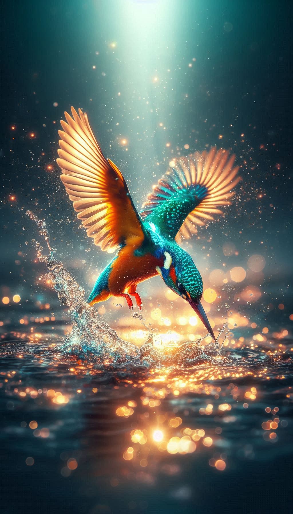 Vibrant Kingfisher Diving into a Sparkling River