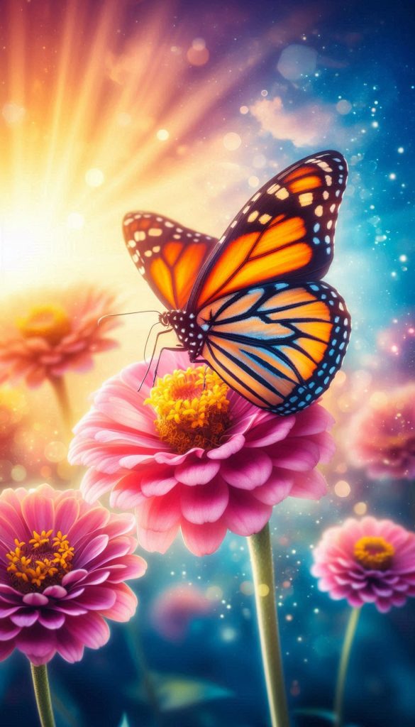 Vibrant Monarch Butterfly on a Blooming Flower Background Wallpaper