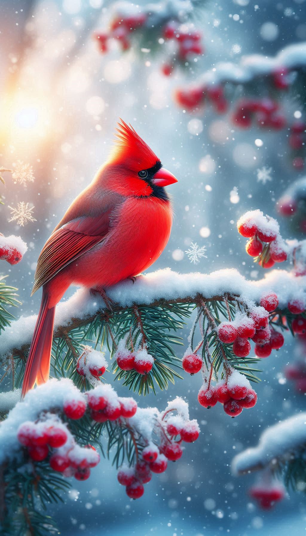 Vibrant Northern Cardinal in Snowy Landscape Wallpaper
