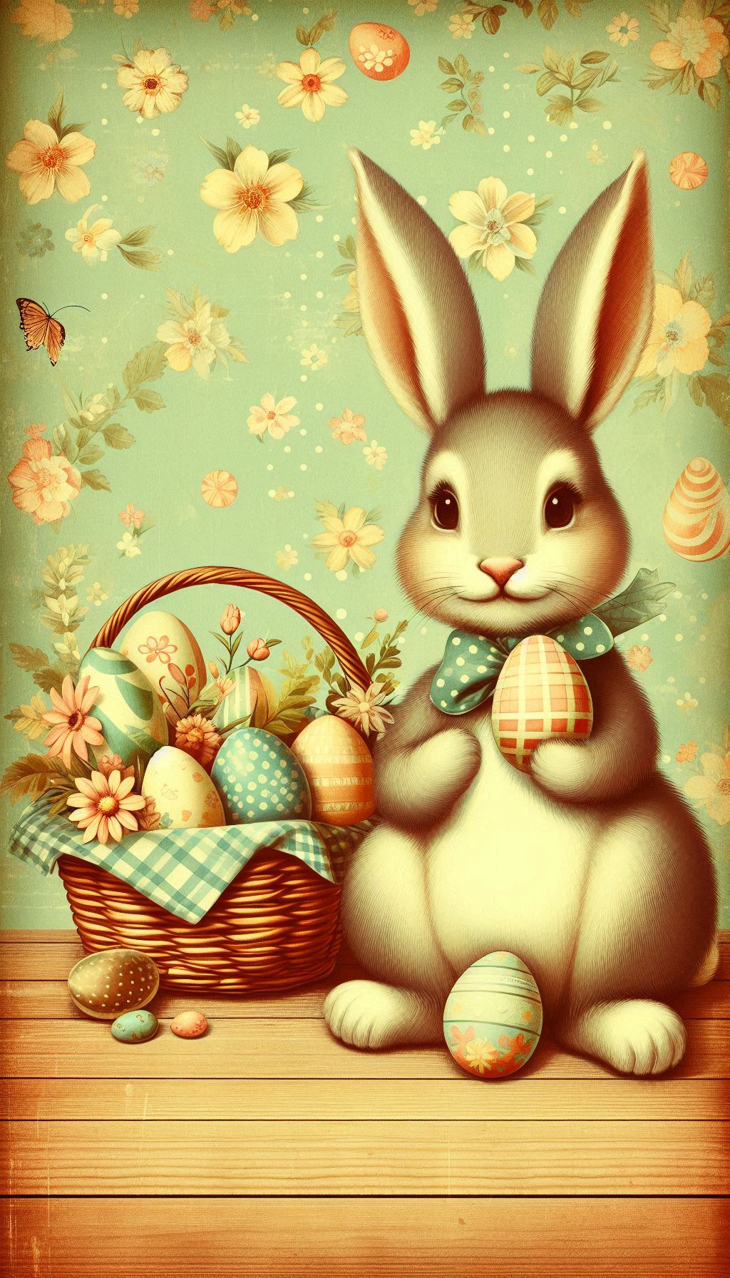 Vintage Easter Bunny Retro-Inspired Wallpaper for Seasonal Decor