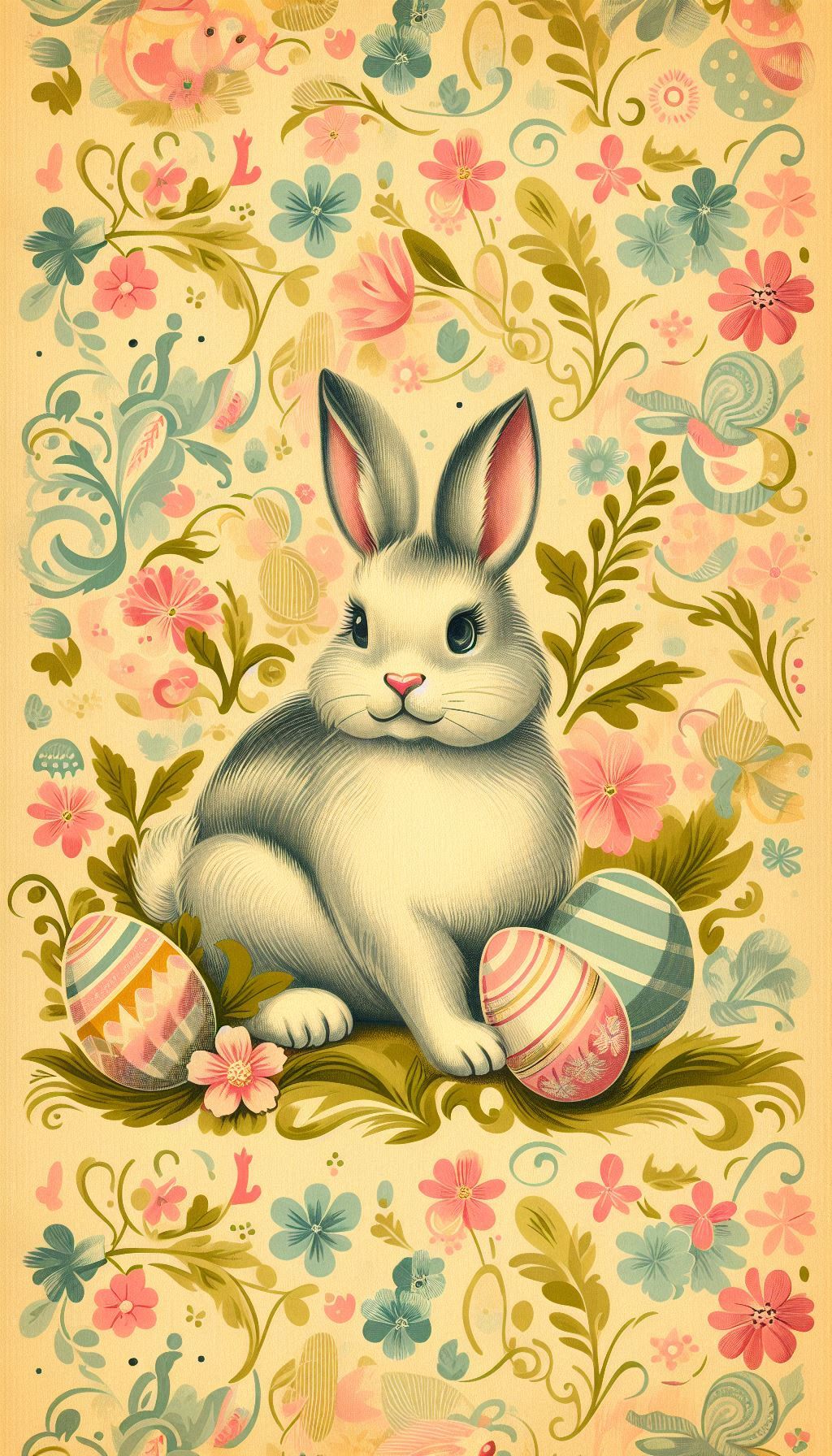 Vintage Easter bunny retro-inspired mobile wallpaper for iPhone for seasonal decoration