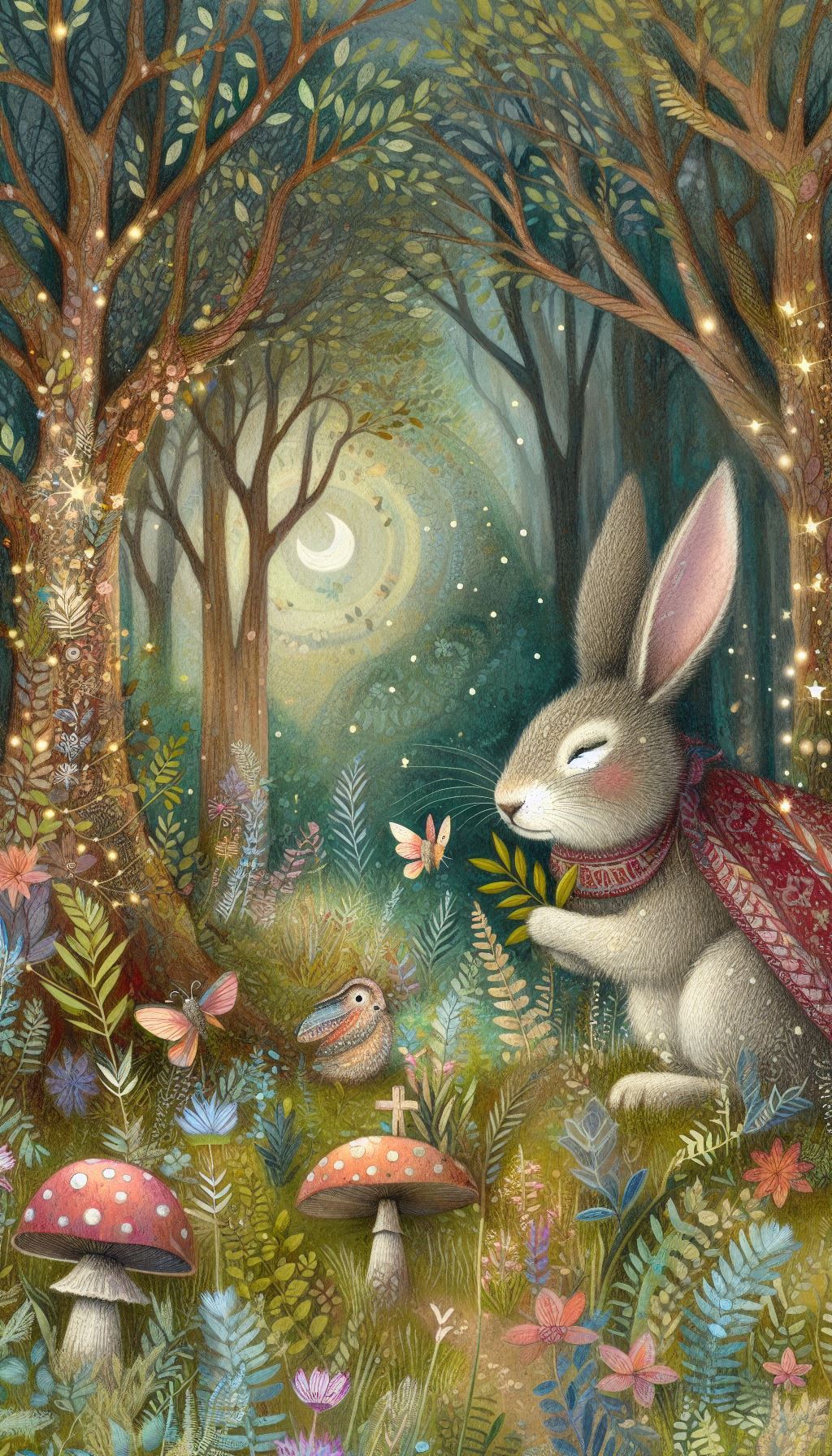 Whimsical Forest Rabbit Enchanted Woodland Artwork