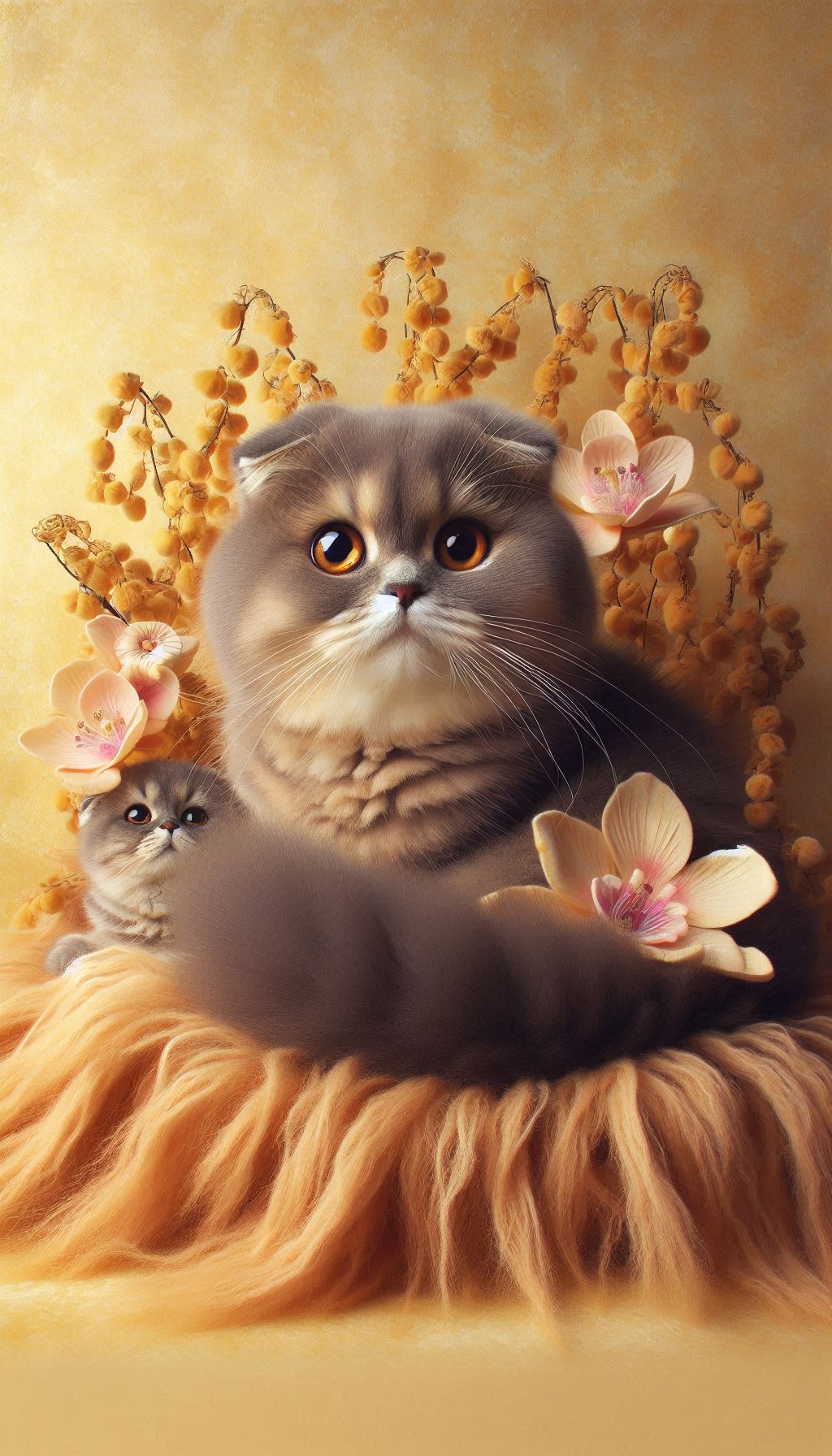 Whimsical Scottish Fold Cat on Chinchilla Golden Wallpaper