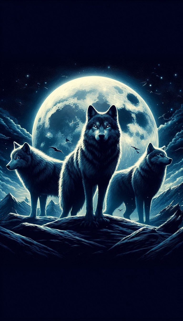 Wolf Pack Under the Moonlight Night Sky Artwork