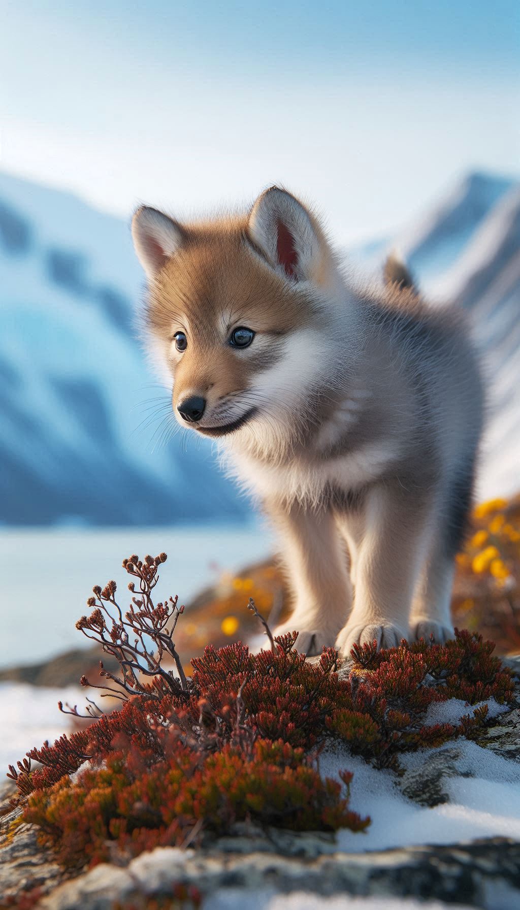 Wolf Pup Exploring Its Arctic Environment Adorable Nature Scene
