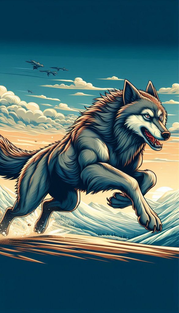 Wolf in Mid-Run Dynamic Action Scene Illustration