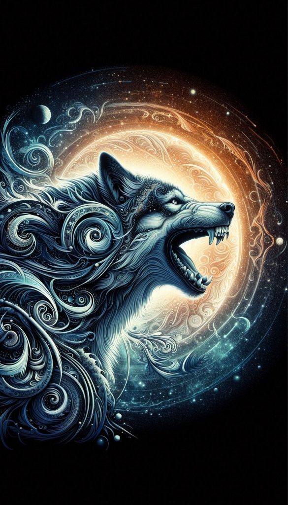 Wolf roar as a spirit animal and mystical artwork wallpaper for your smartphone